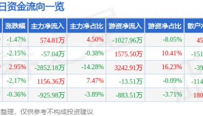 股票行情快报：华侨城Ａ（000069）2月11日主力资金净买入574.81万元